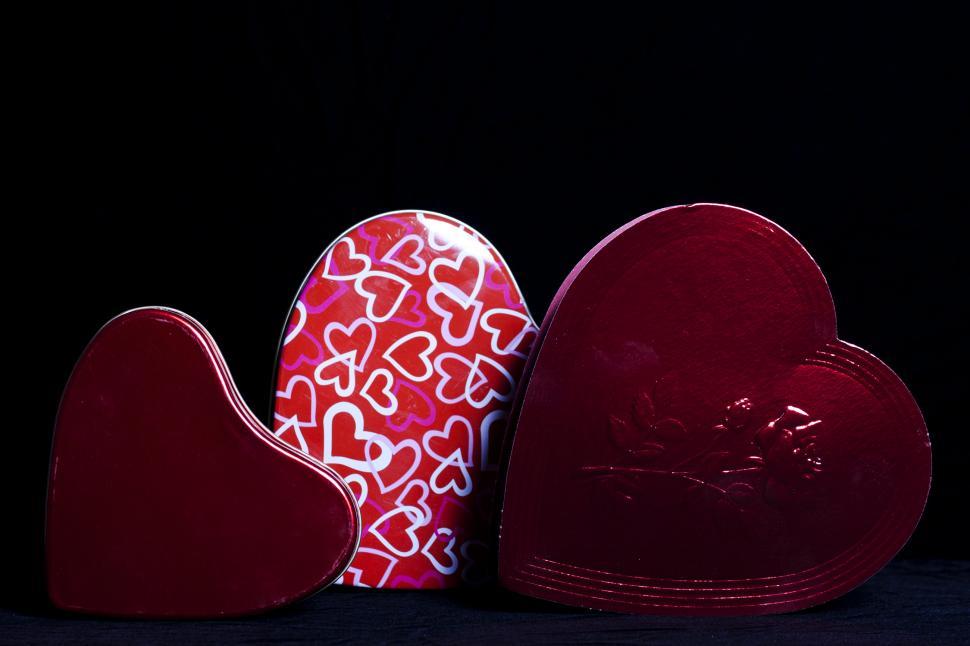 Free Image of Heart Shaped Gift Boxes on Black 