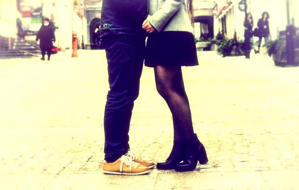 Free Image of Close Up of Legs - Couple Kissing - Vintage Grainy Looks 