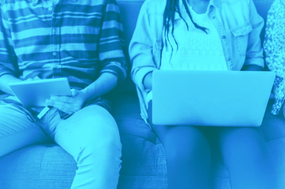Free Image of People Online - Consulting Devices on the Couch - Colorized Fade 