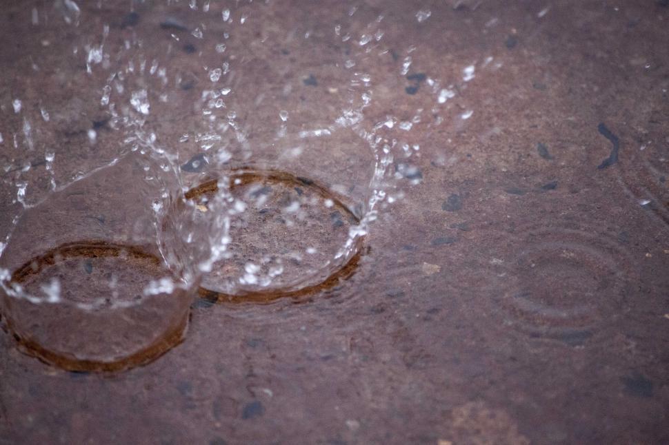 Free Image of Rain drops on water puddle 