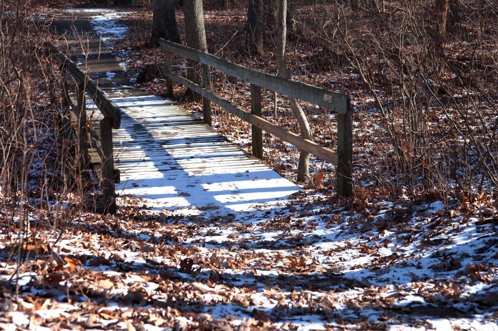 Free Image of Snow On Wooden Bridge 