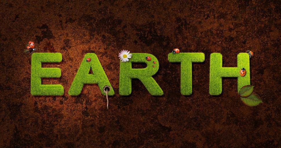 Free Image of The Word Earth Is Made up of Grass and Flowers 