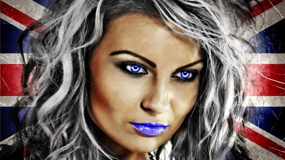 Free Image of Woman With Blue Eyes Against British Flag Background 