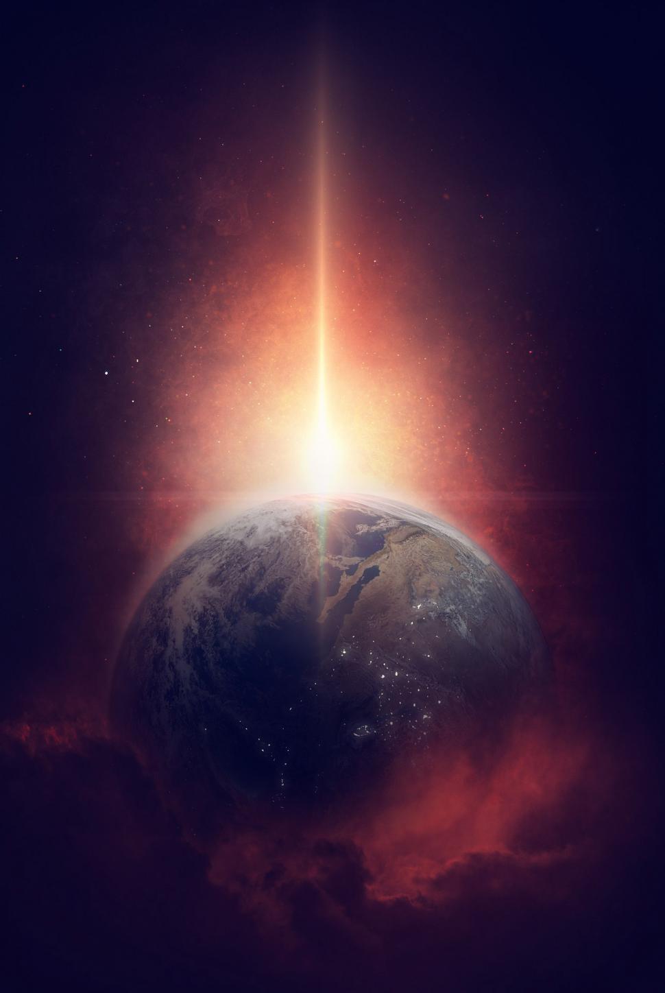 Free Image of Bright Light Emanating From Earths Core in Space 