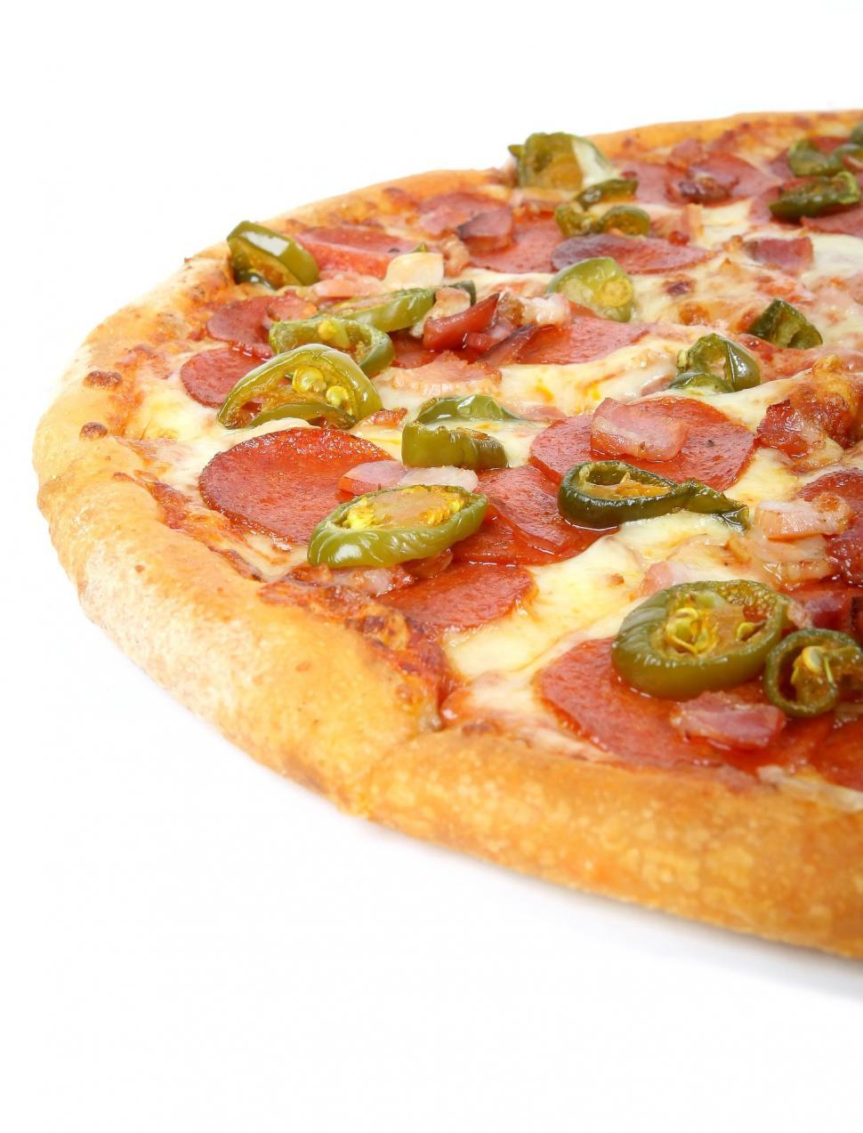 Free Image of Pepperoni and Jalapeno Pizza on White Background 
