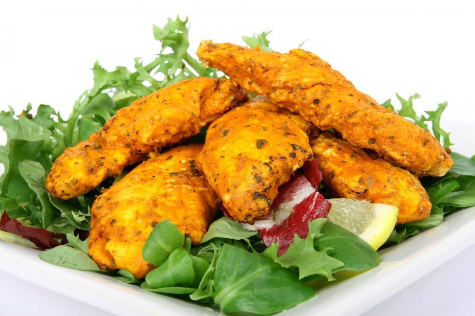 Free Image of White Plate With Chicken and Greens 