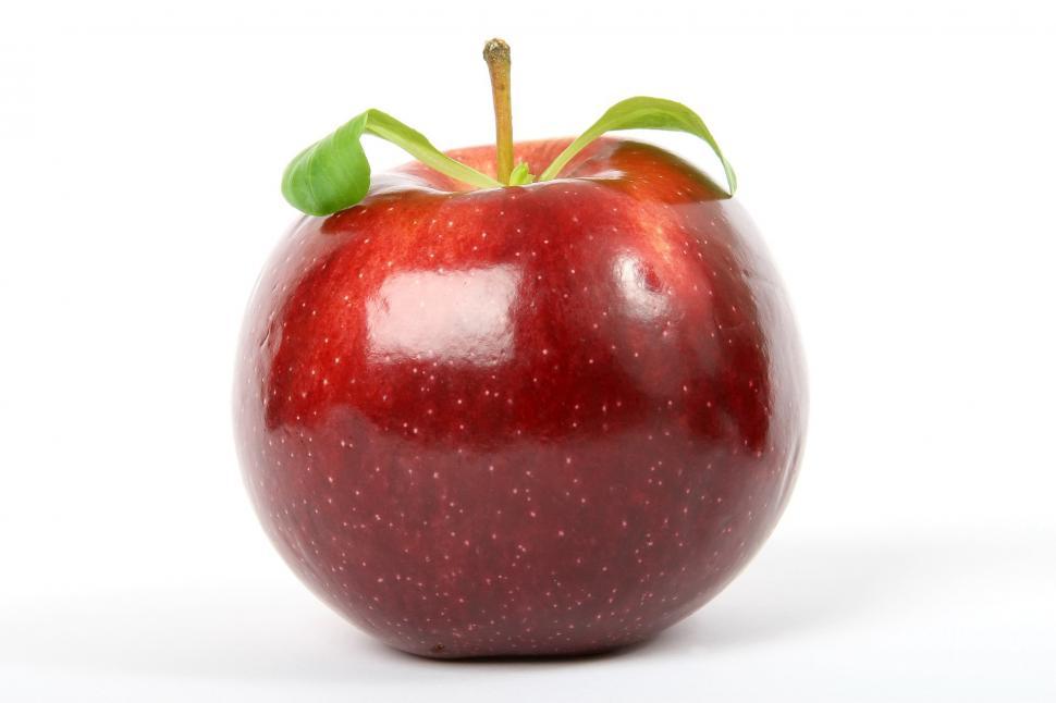 Free Image of Red Apple With Green Leaf 