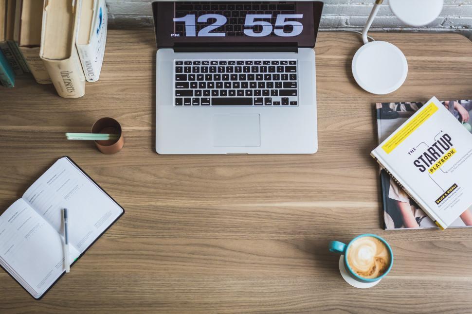 Free Image of Laptop On Desk From Above 