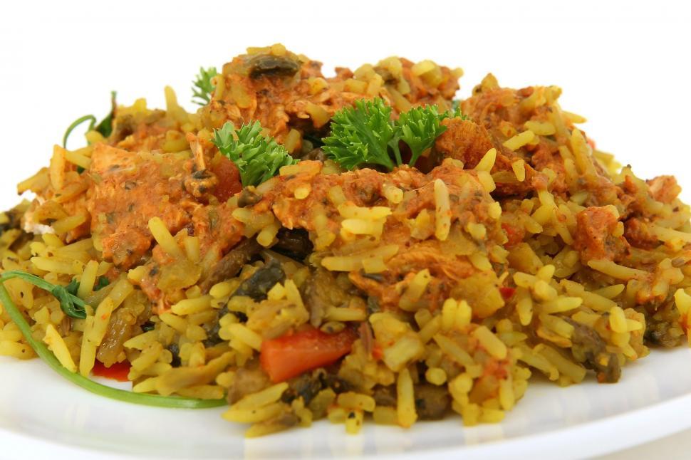 Free Image of White Plate With Rice and Meat 