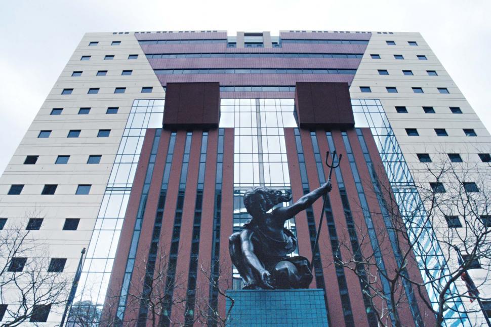 Free Image of Portland building with large sculpture 
