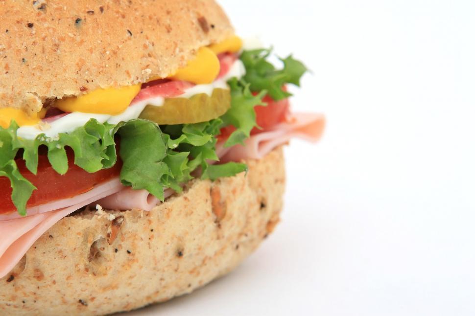 Free Image of Delicious Sub Sandwich With Ham, Lettuce, and Cheese 