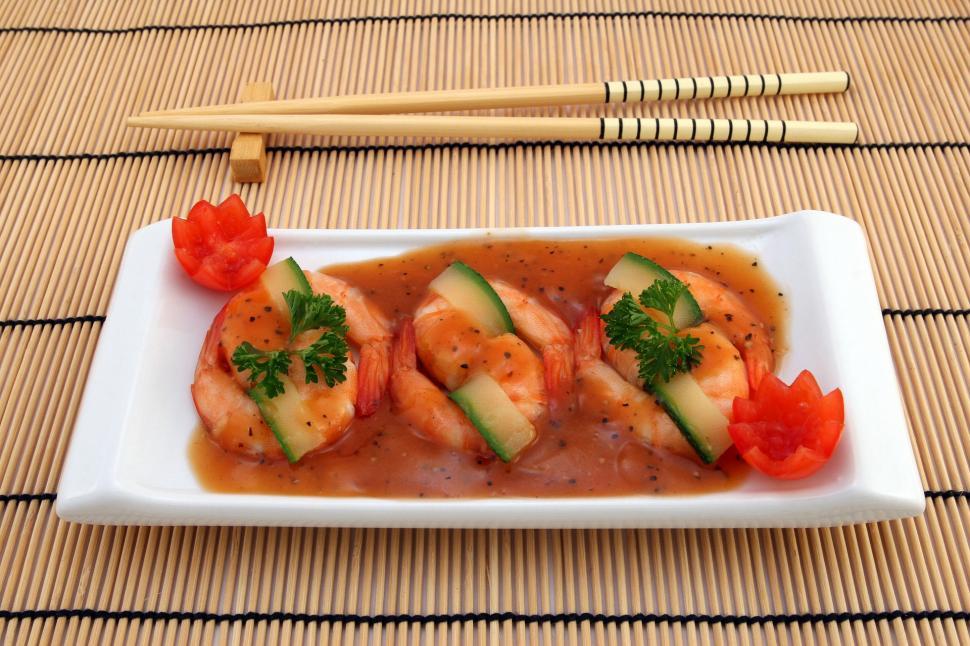Free Image of White Plate With Shrimp in Sauce 