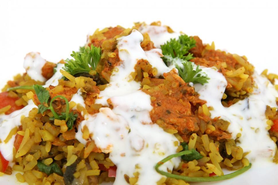 Free Image of Close Up of a Plate of Food With Rice 