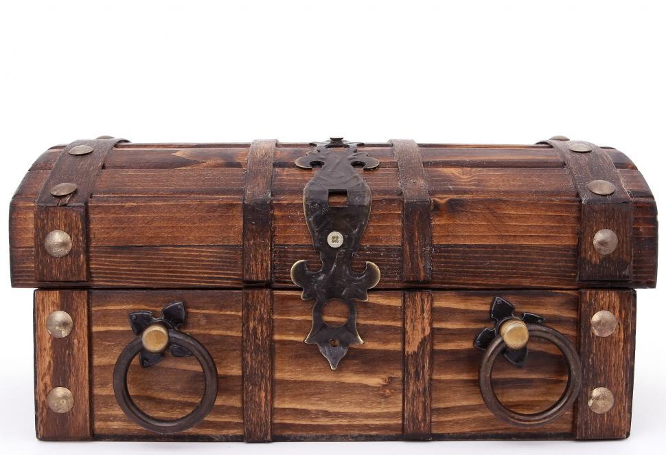 Free Image of Wooden Box With Metal Handles on White Background 