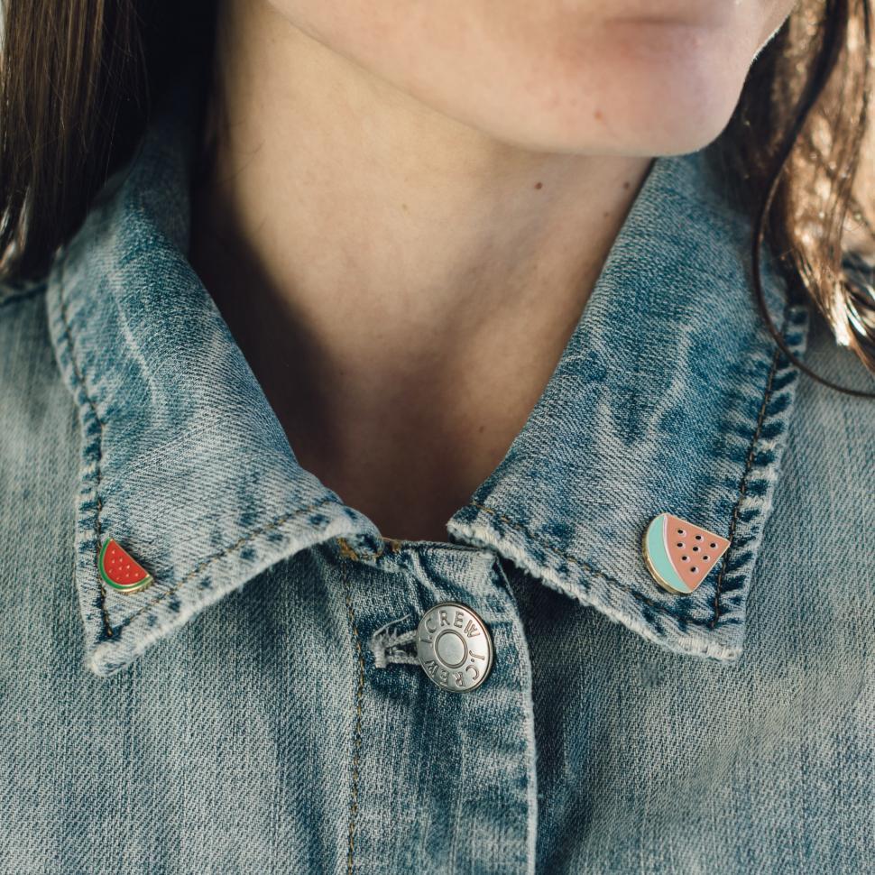Free Image of Fruit Pins On Jean Jacket 