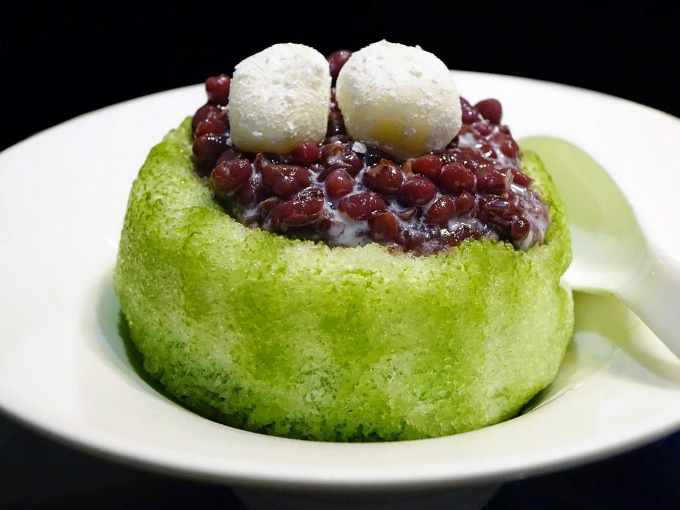 Free Image of Green Dessert on White Plate on Table 