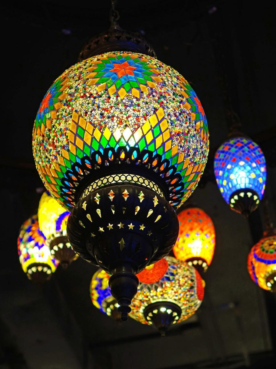 Free Image of Colorful Chandelier Hanging From the Ceiling 