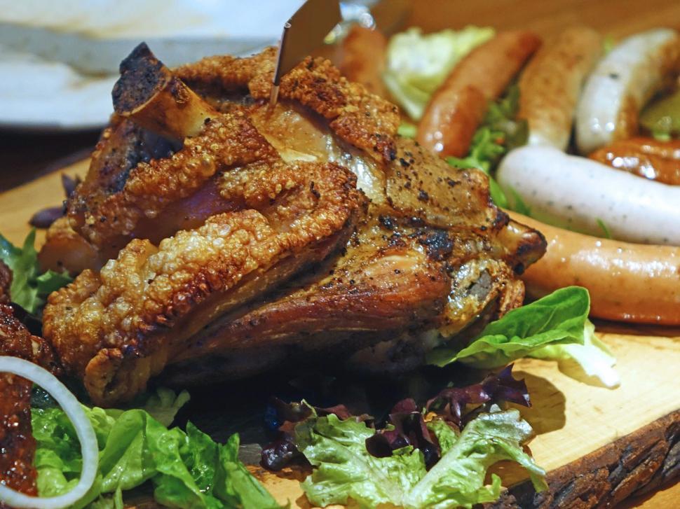 Free Image of Wooden Cutting Board With Meat and Vegetables 