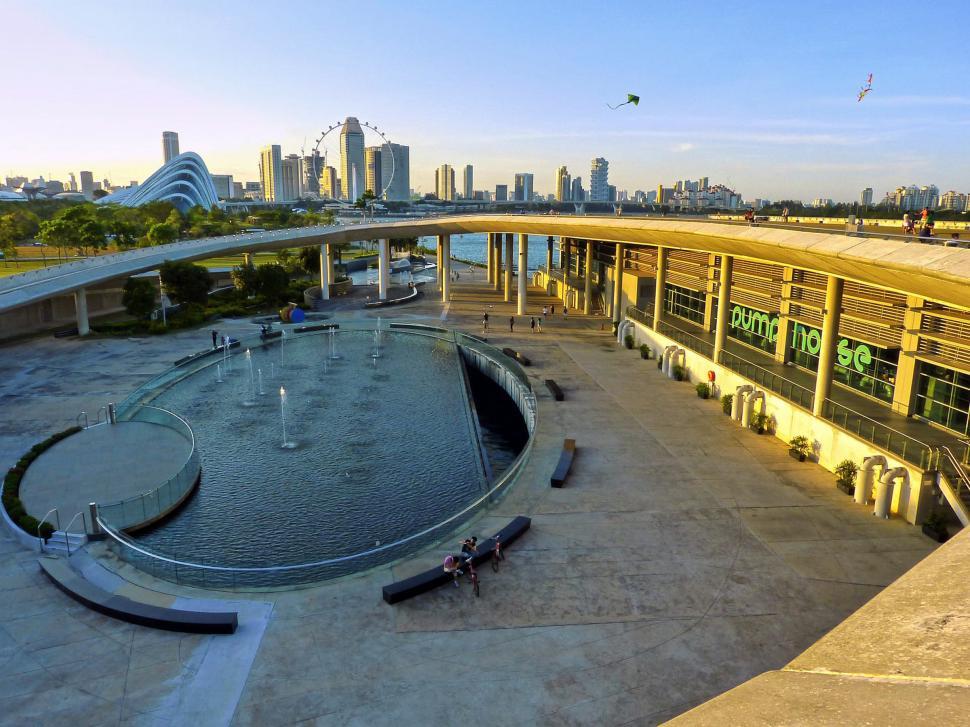 Free Image of Aerial View of Skateboard Park With City in Background 