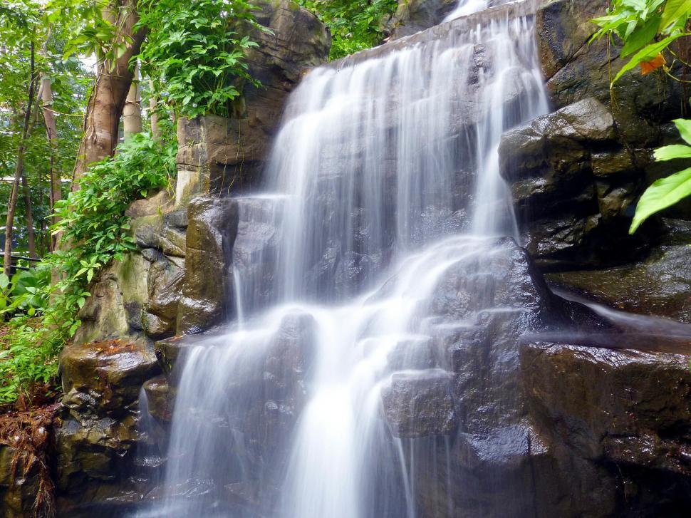 Free Image of Majestic Waterfall in Lush Green Forest 