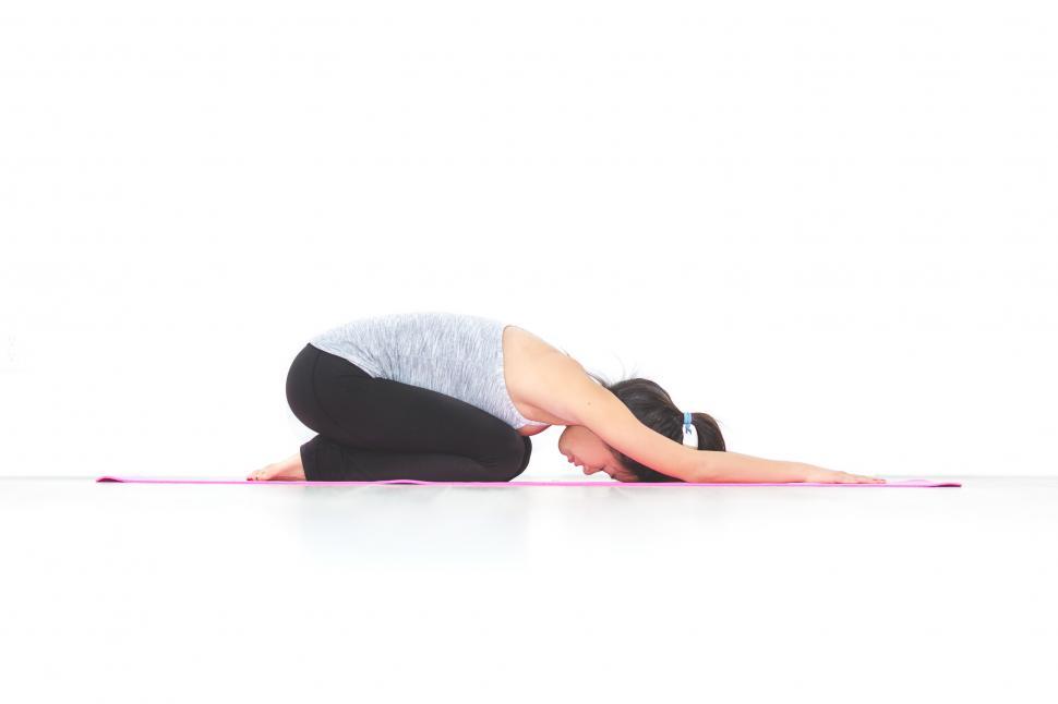 Free Image of Childs Pose in white room 