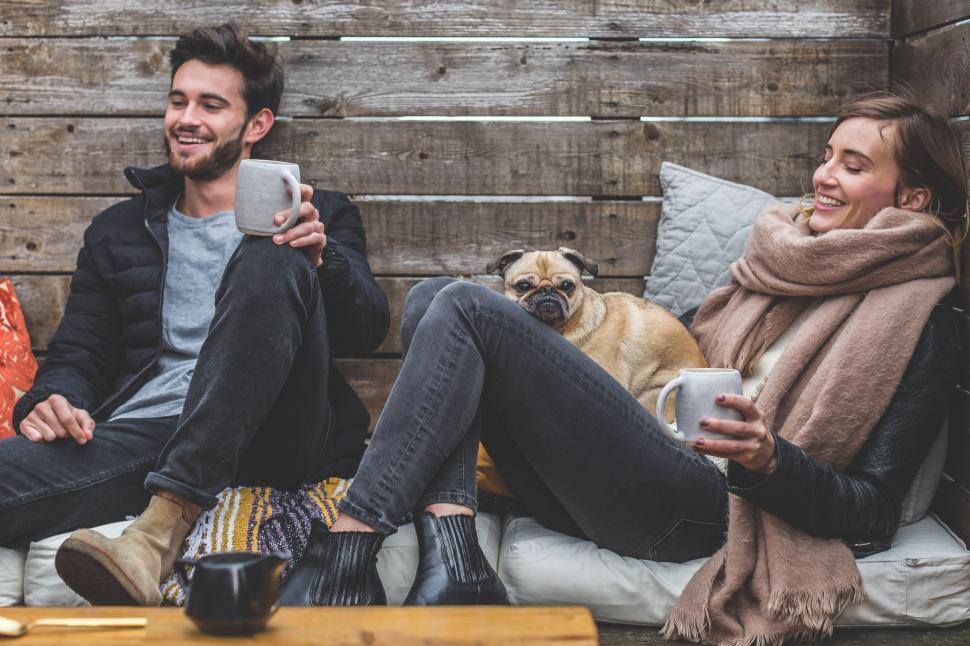 Free Image of Smiling Man Woman Pug 