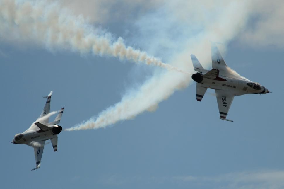 Free Image of Two Jets Flying With Smoke Trails 