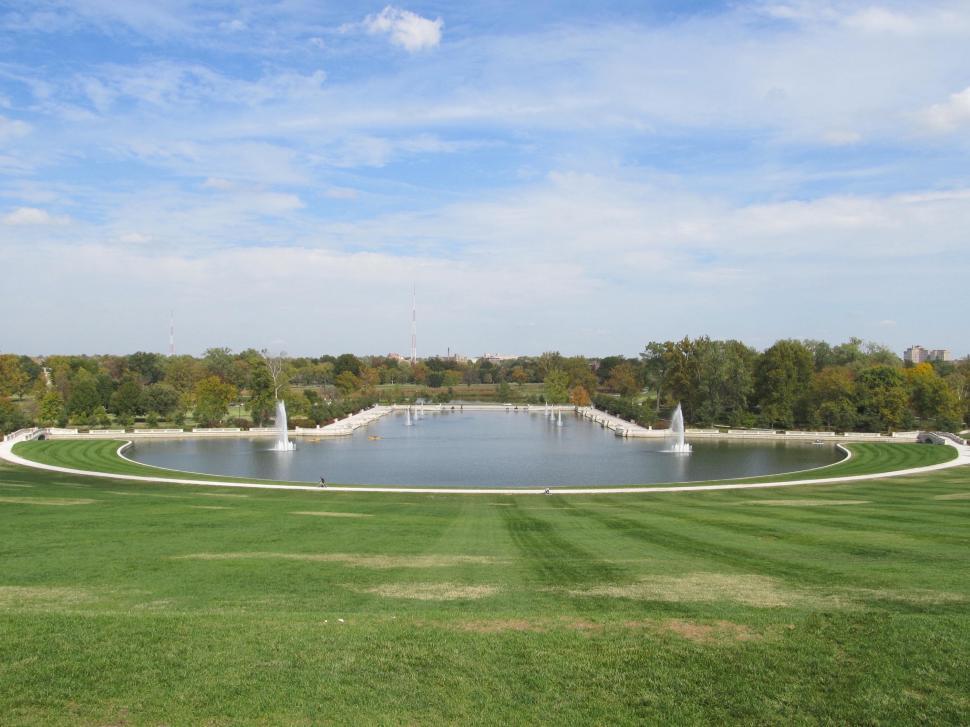 Free Image of Large Pond Surrounded by Green Grass and Trees 