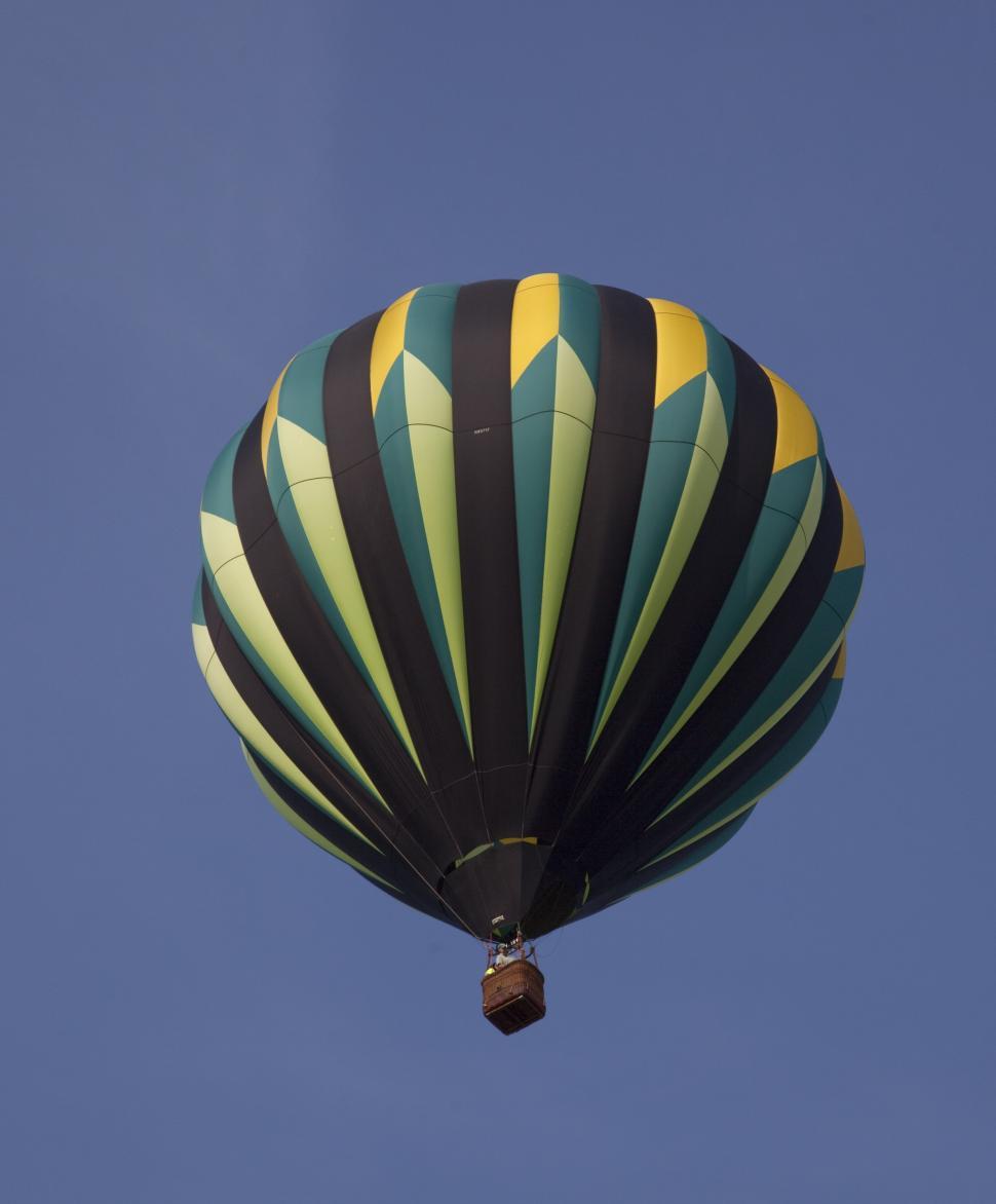 Free Image of Hot Air Balloon Flying Through Blue Sky 