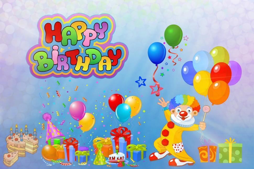 Free Image of Birthday Card Featuring Clown With Balloons 
