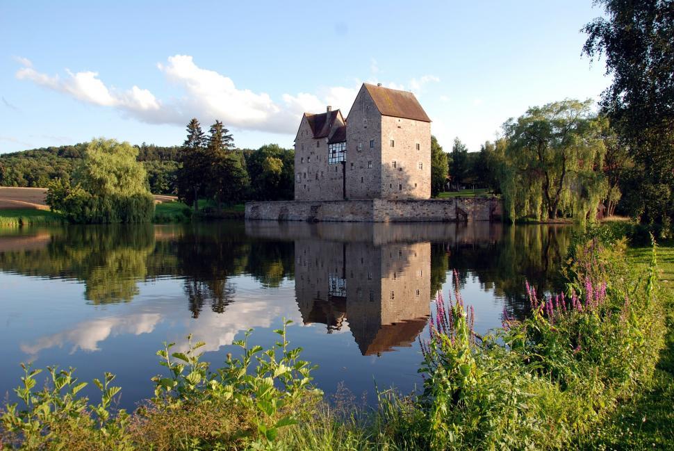 Free Image of House Overlooking Lake and Green Field 