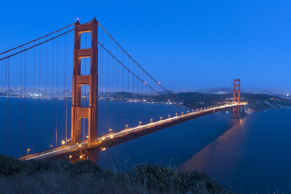 Free Image of The Golden Gate Bridge Illuminated at Night 