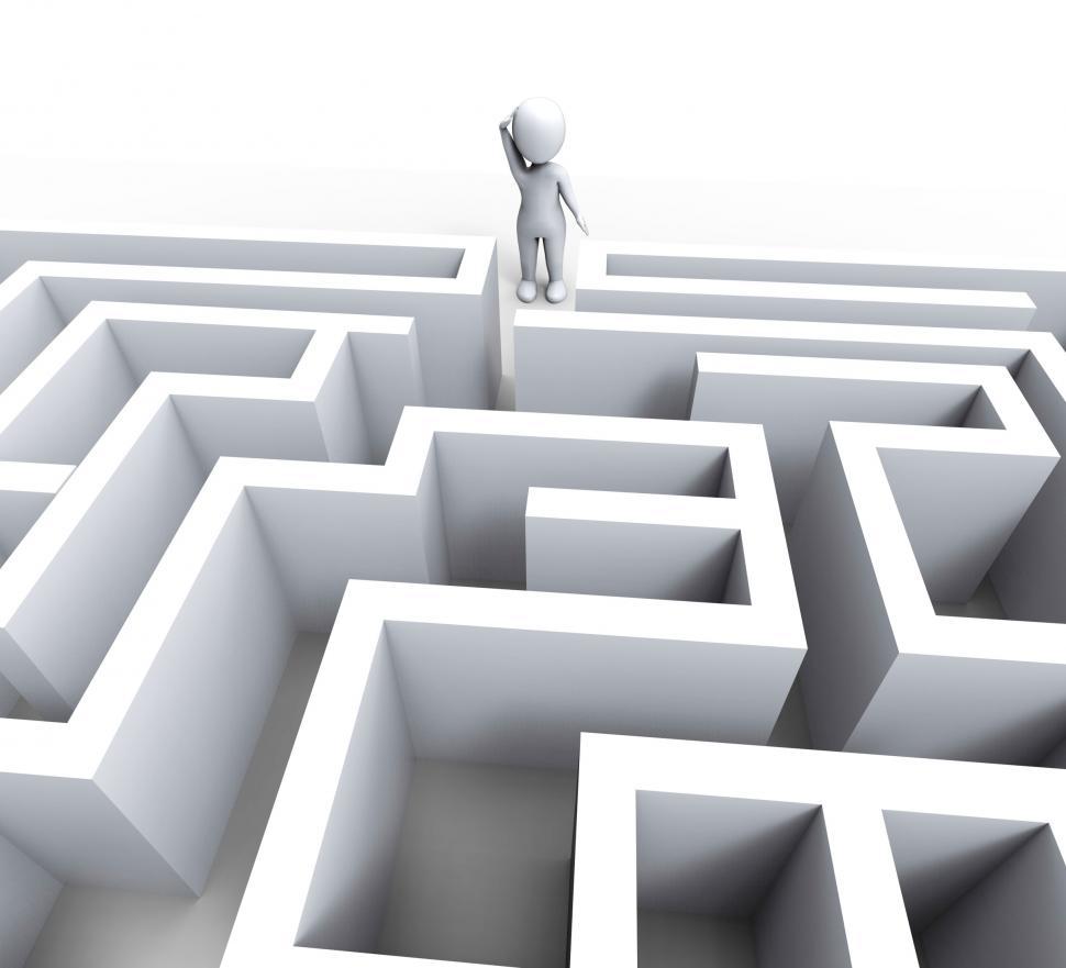 Free Image of 3d Man At Maze Shows Challenge Or Confused 