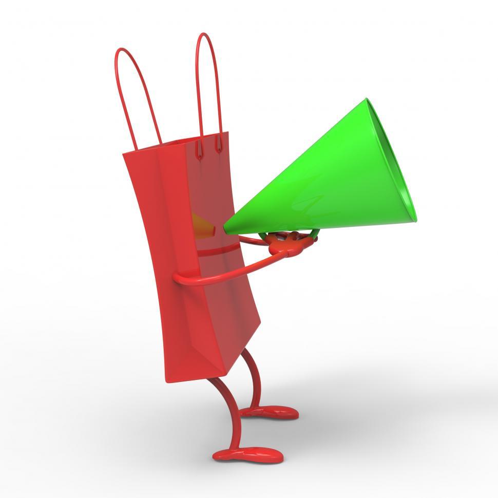 Free Image of Shopping Bag With Megaphone Shows Sale Announcement 