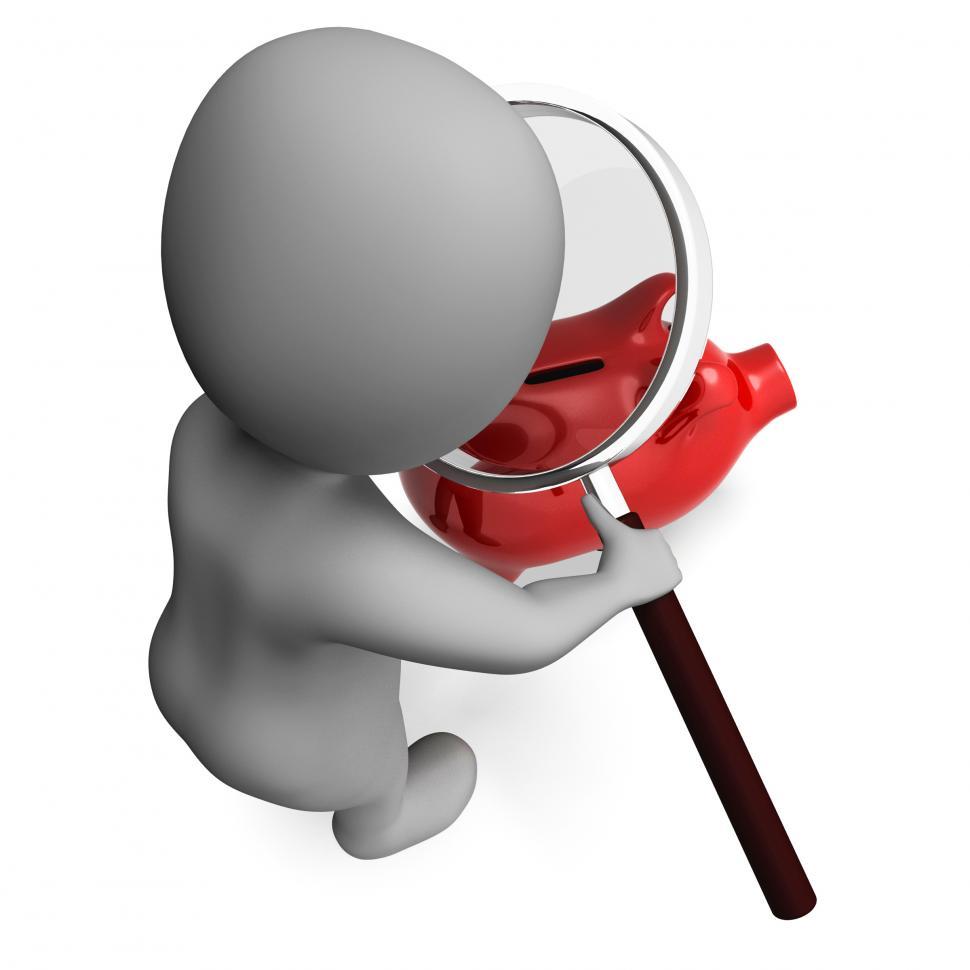 Free Image of Piggy Bank And Character Shows Checking Savings Finance And Bank 