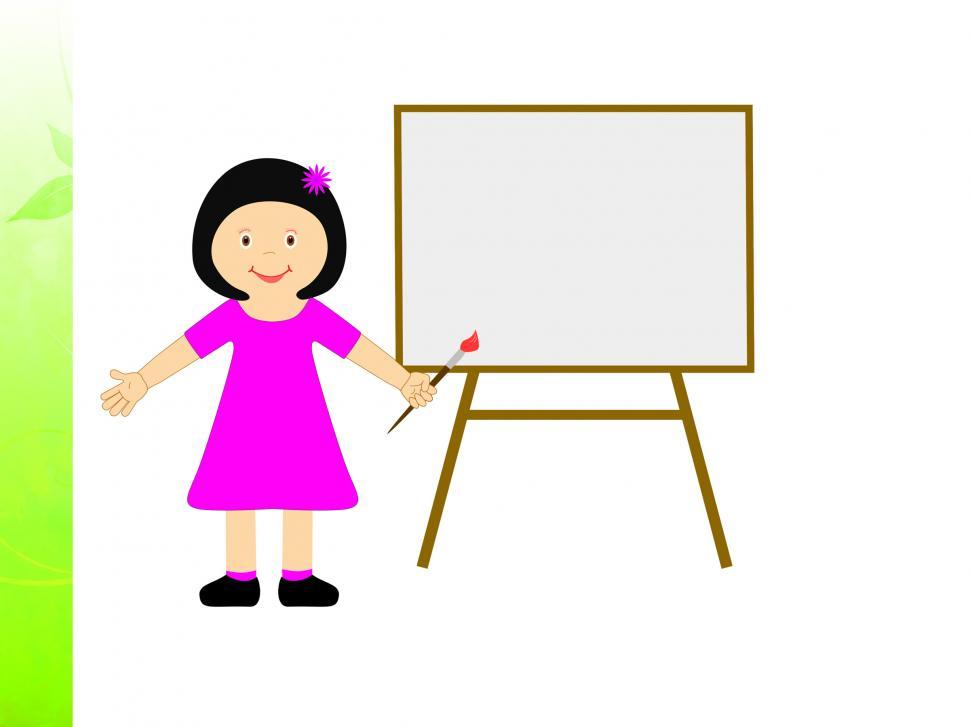 Free Image of Girl With Brush Shows Child Creativity Or Painting Homework 