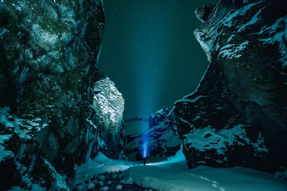 Free Image of Man Standing in Snow Covered Mountain 