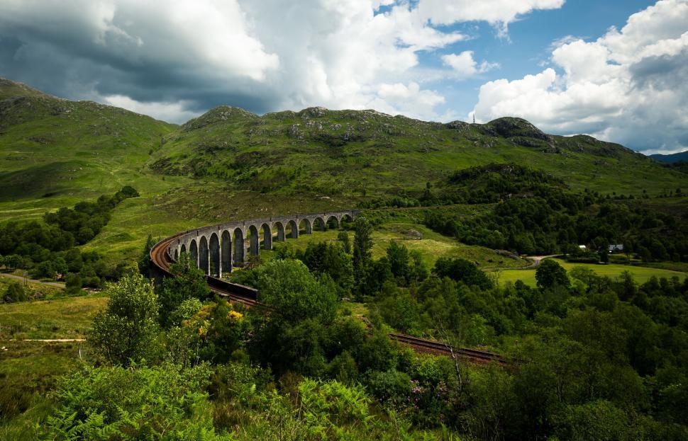Free Image of Train Passing Through Lush Green Countryside 