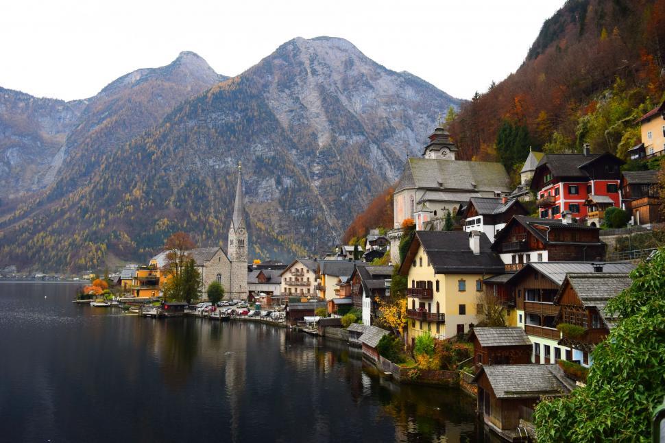 Free Image of Lake Surrounded by Mountains With Houses 