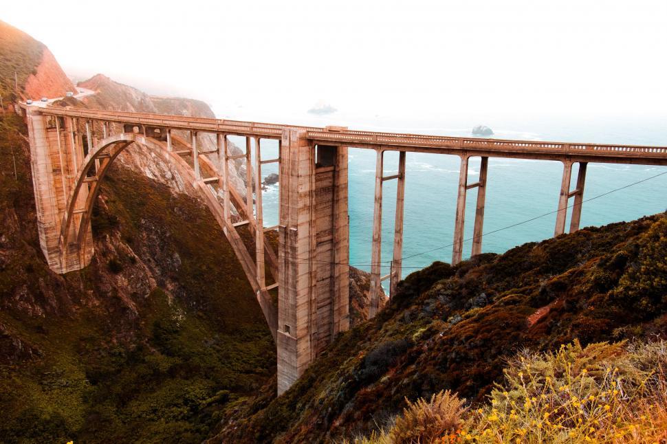Free Image of Large Bridge Over a Large Body of Water 