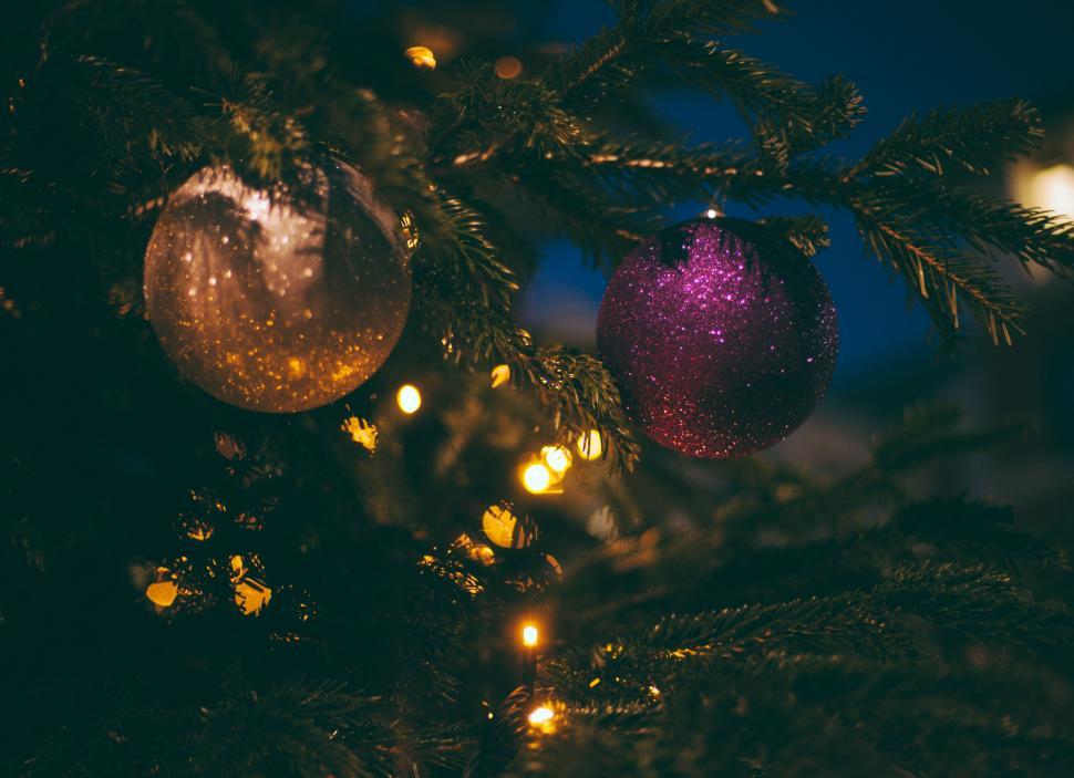 Free Image of Close Up of a Christmas Tree With Ornaments 
