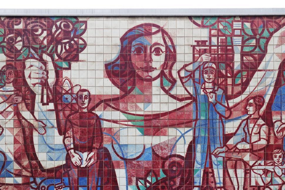 Free Image of Vibrant Mural Depicting Urban Life on Building Wall 