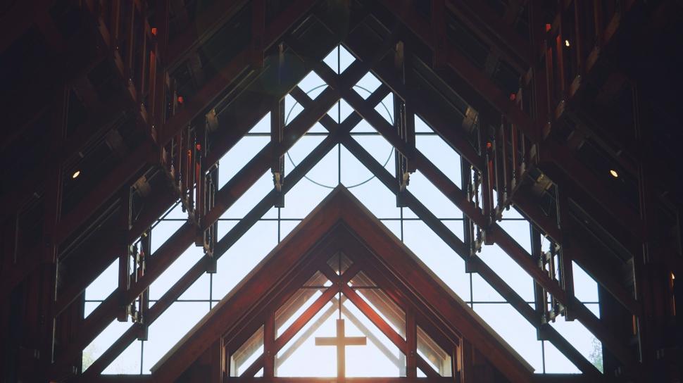 Free Image of Inside of a Church With Central Cross 