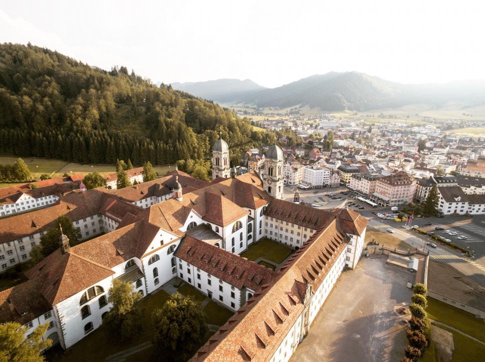 Free Image of Aerial View of a Large White Building 