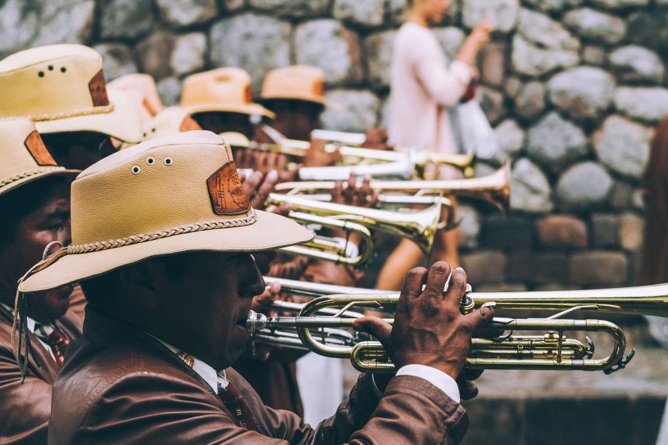 Free Image of Group of Men in Hats Playing Musical Instruments 