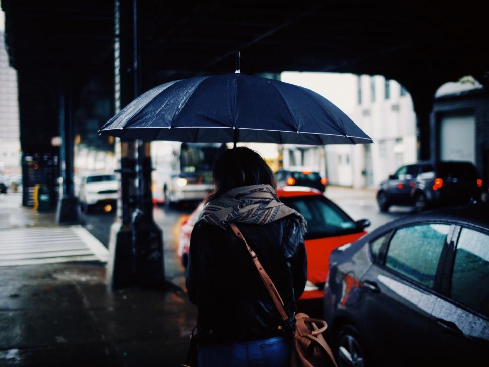 Free Image of Woman Walking Down Street Holding Umbrella 