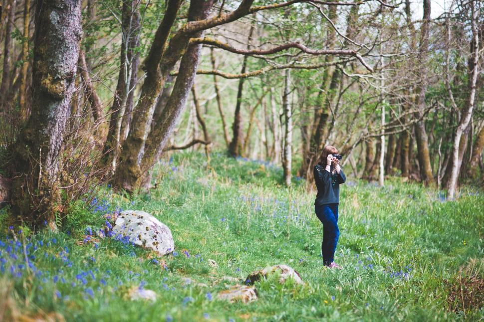 Free Image of Person Standing in Forest With Camera 