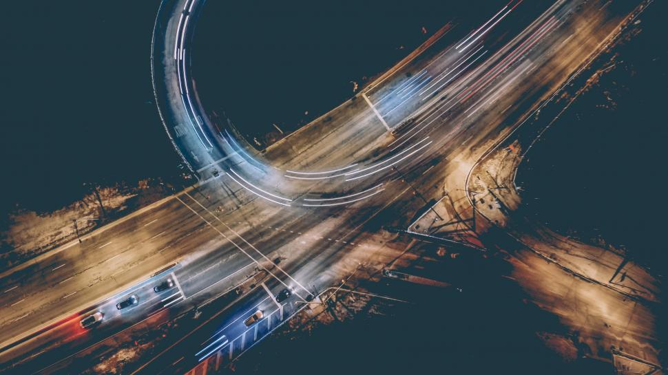 Free Image of Aerial View of City Intersection at Night 