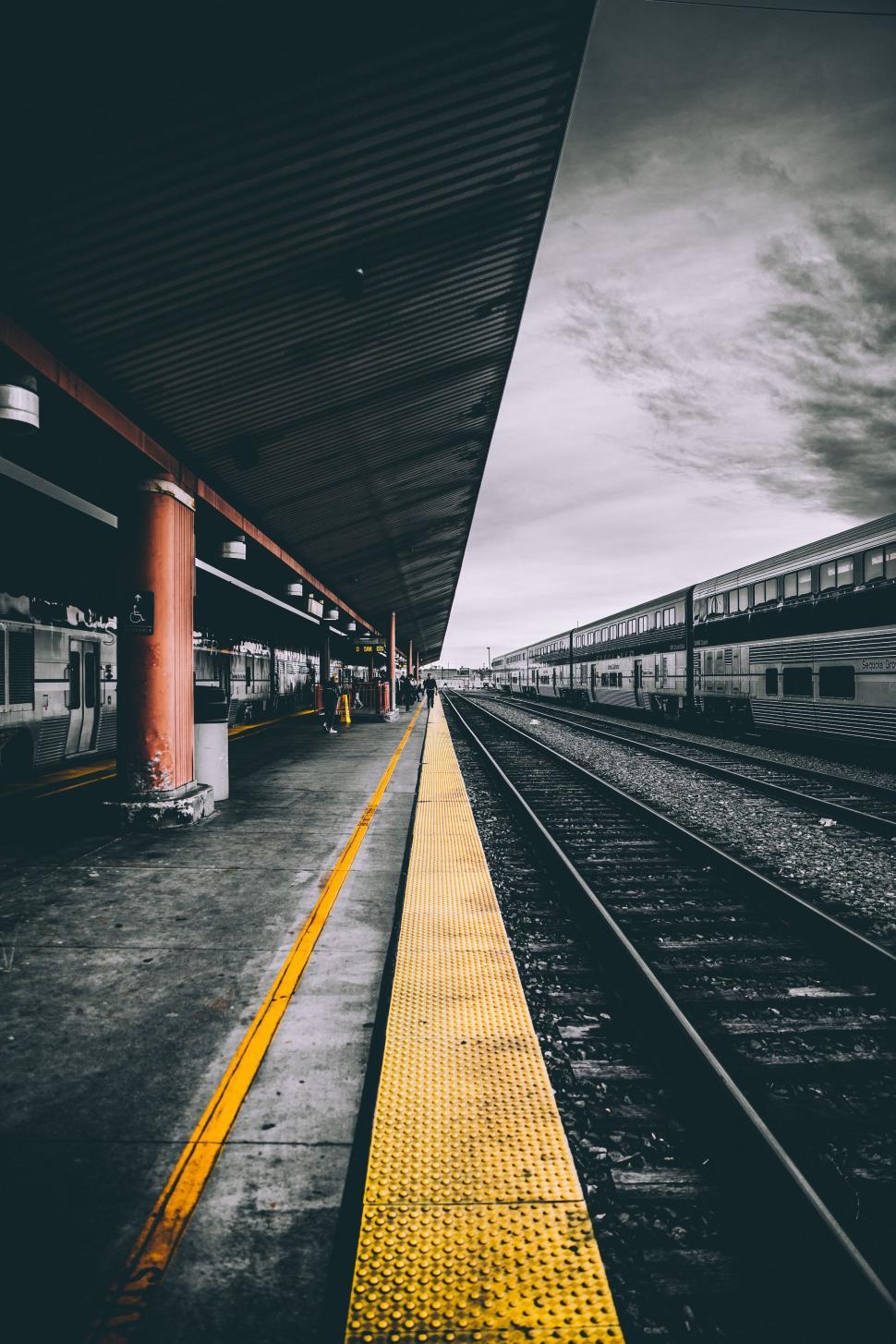 Free Image of Black and White Photo of a Train Station 