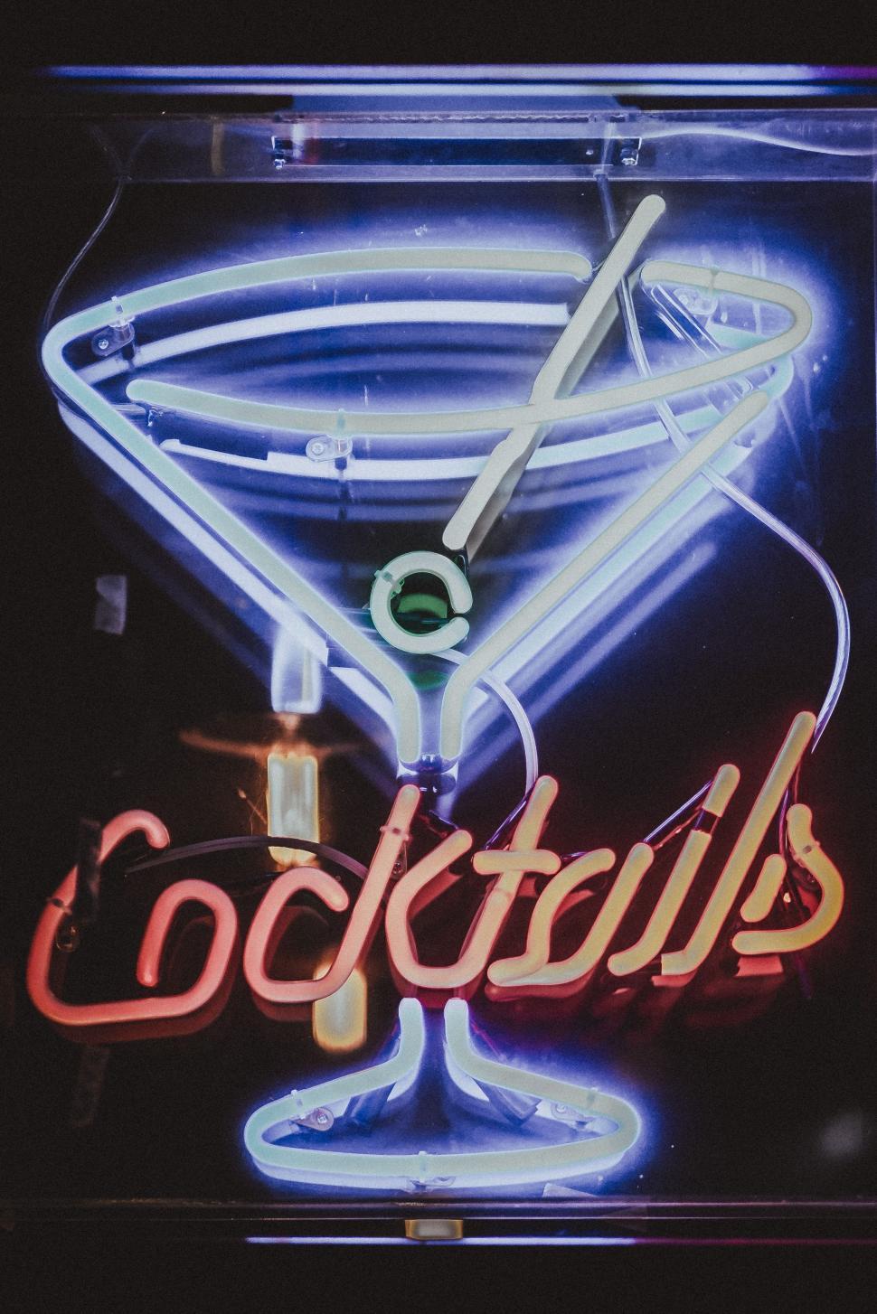 Free Image of Neon Sign Saying Cocktails in a Martini Glass 